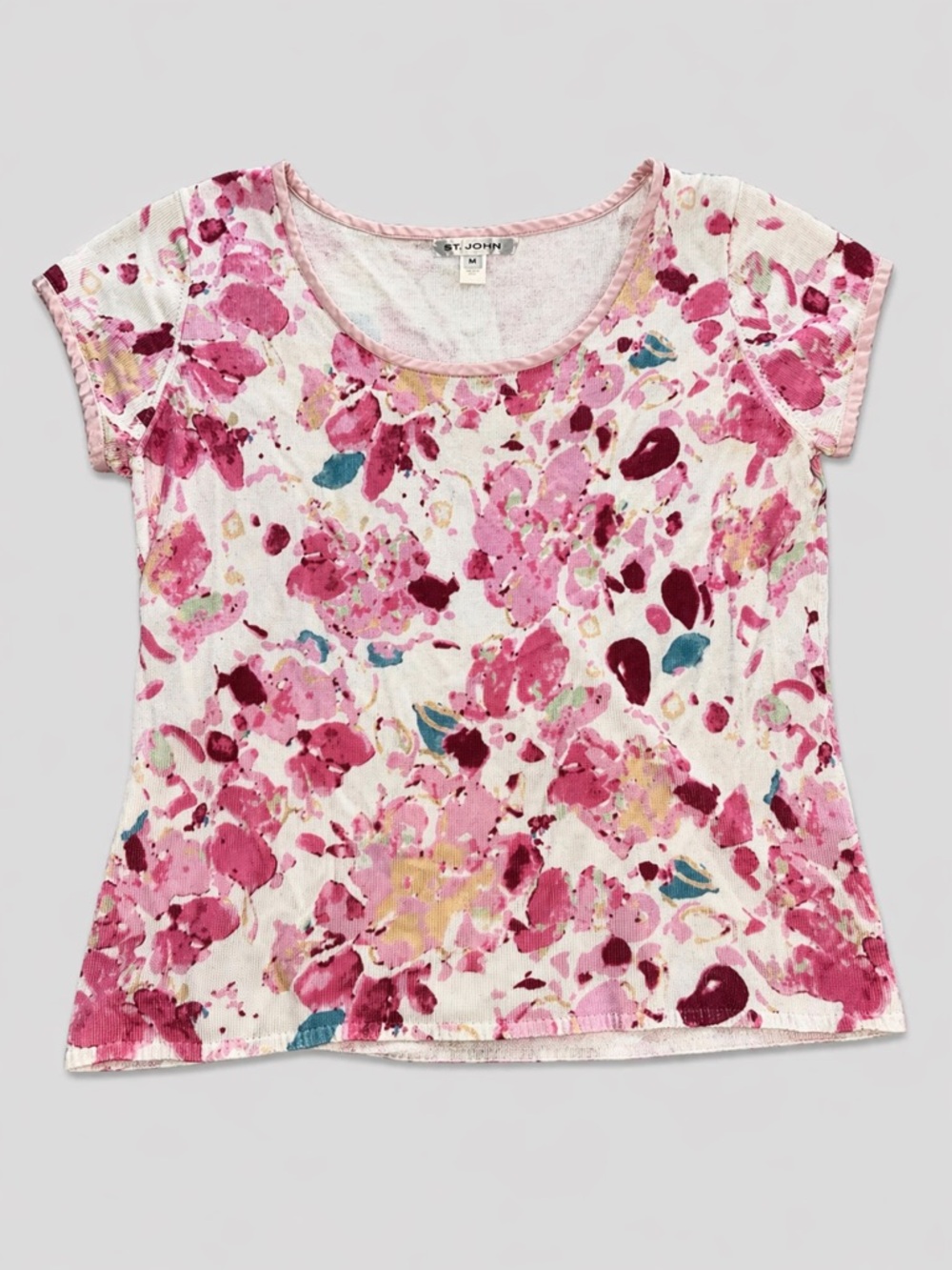 St. John Women’s Luxury Brand Floral Short Sleeve Floral Top Size M